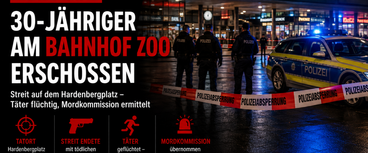 Schüsse am Bahnhof Zoo in Berlin mit Polizeiabsperrung auf dem Hardenbergplatz in Charlottenburg