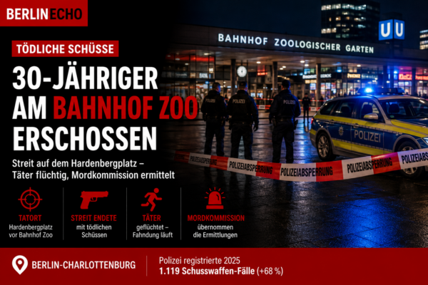 Schüsse am Bahnhof Zoo in Berlin mit Polizeiabsperrung auf dem Hardenbergplatz in Charlottenburg