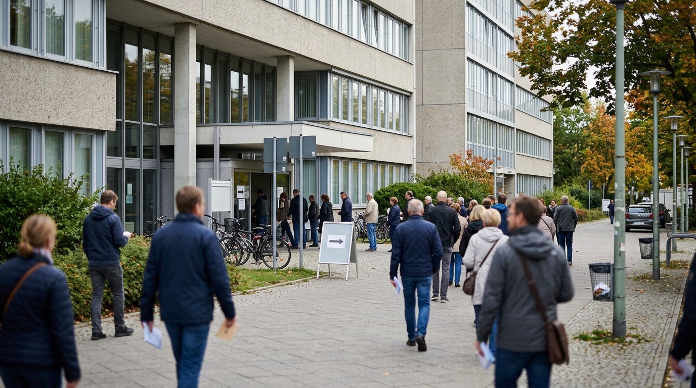 BVV-Wahl Marzahn-Hellersdorf: Rathaus und Bezirksamt in Marzahn-Hellersdorf an einem Wahlsonntag