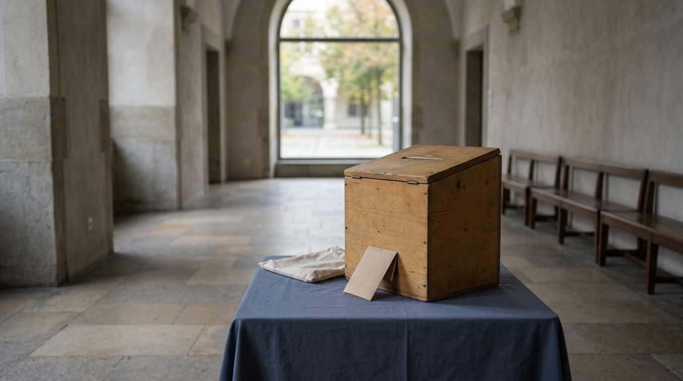 U16-Aktionswoche Berlinwahl: Jugendliche geben im Rathaus Spandau symbolisch ihre Stimme an einer Wahlurne ab, September 2026